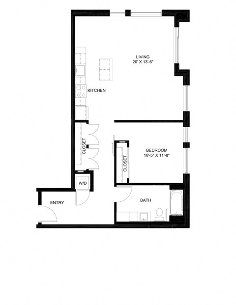Floor plan for 1 bed, 1 bath, 904 sqft